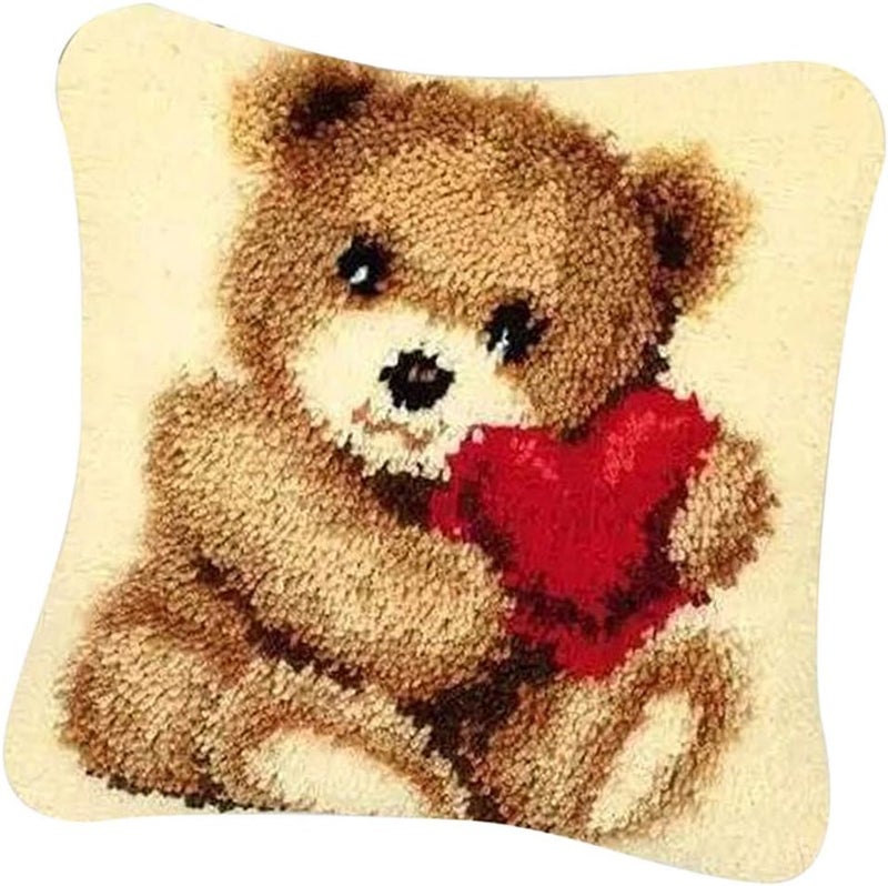 klarako DIY Latch Hook Kit Rug Making Crafts for Kids/Adults 16 inch X 16 inch Bear Latch Hook Cushion Kits with Printed Canvas - Image 1