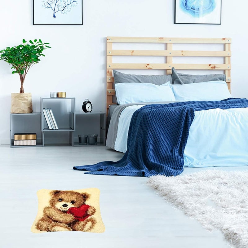 klarako DIY Latch Hook Kit Rug Making Crafts for Kids/Adults 16 inch X 16 inch Bear Latch Hook Cushion Kits with Printed Canvas - Image 5