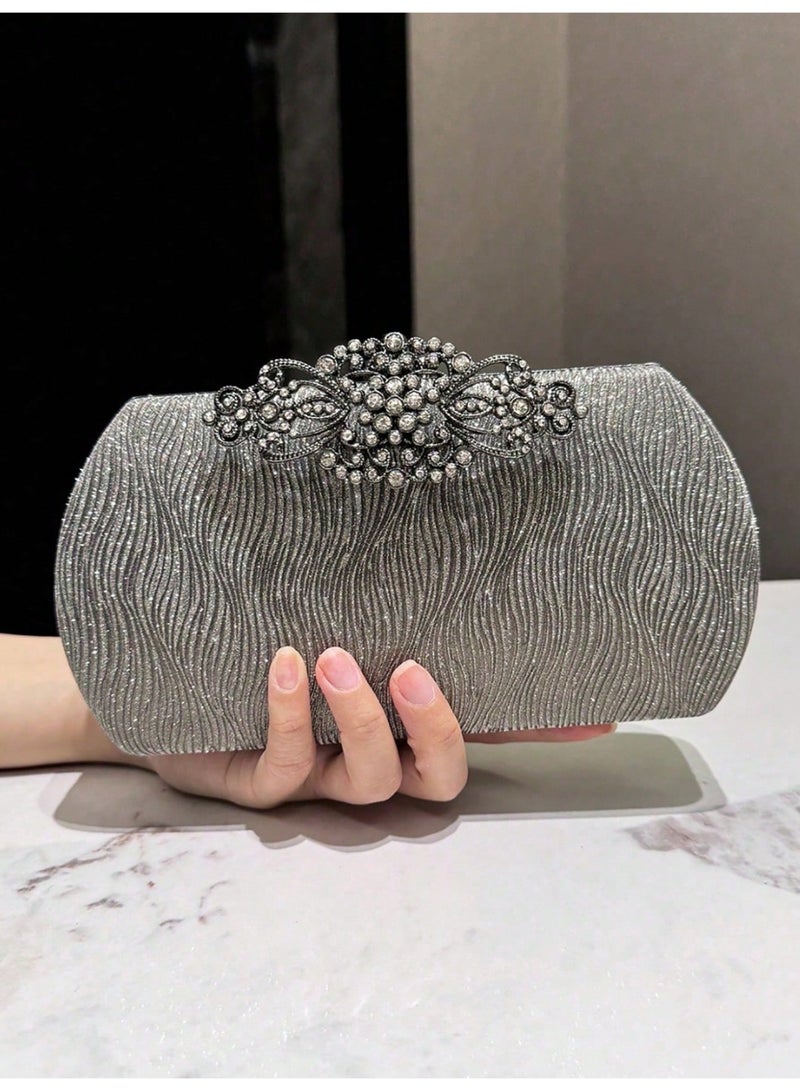 شنطة ساتشيل نسائية  لامعة مرصعة بالأحجار حقيبة يد فاخرة وسلسلة قابلة للفصل للارتداء على الكتف - Image 1