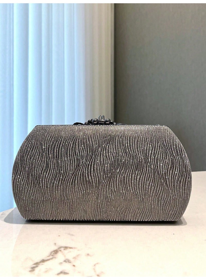 شنطة ساتشيل نسائية  لامعة مرصعة بالأحجار حقيبة يد فاخرة وسلسلة قابلة للفصل للارتداء على الكتف - Image 4