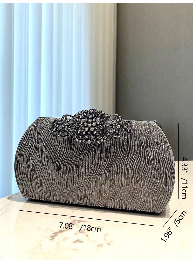 شنطة ساتشيل نسائية  لامعة مرصعة بالأحجار حقيبة يد فاخرة وسلسلة قابلة للفصل للارتداء على الكتف - Image 3