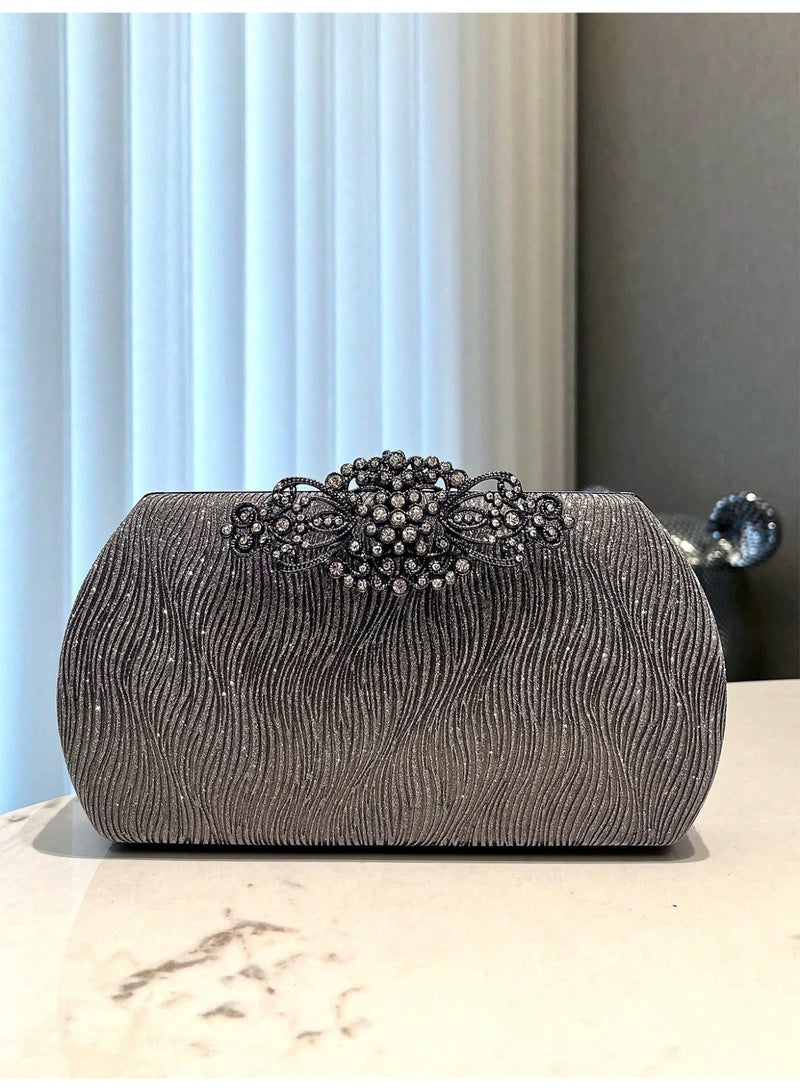 شنطة ساتشيل نسائية  لامعة مرصعة بالأحجار حقيبة يد فاخرة وسلسلة قابلة للفصل للارتداء على الكتف - Image 2