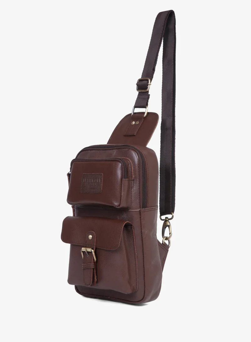 Teakwood  Teakwood Genuine Leather Sling Bag for Men & Women | Crossbody Messenger Bag with Front Zipper Pocket, Rear Pocket & Spacious Main Compartment | Adjustable Strap | Travel & Office Organizer | Brown  | Best Price UAE