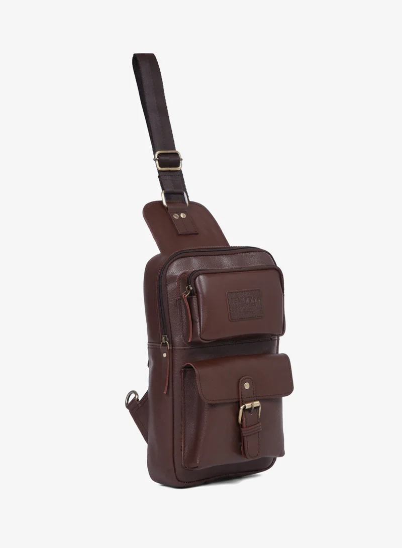 Teakwood  Teakwood Genuine Leather Sling Bag for Men & Women | Crossbody Messenger Bag with Front Zipper Pocket, Rear Pocket & Spacious Main Compartment | Adjustable Strap | Travel & Office Organizer | Brown  | Best Price UAE