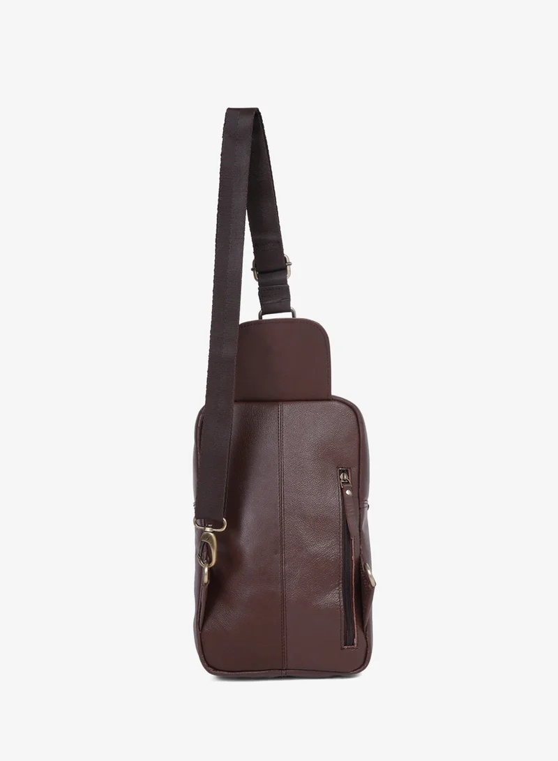 Teakwood  Teakwood Genuine Leather Sling Bag for Men & Women | Crossbody Messenger Bag with Front Zipper Pocket, Rear Pocket & Spacious Main Compartment | Adjustable Strap | Travel & Office Organizer | Brown  | Best Price UAE