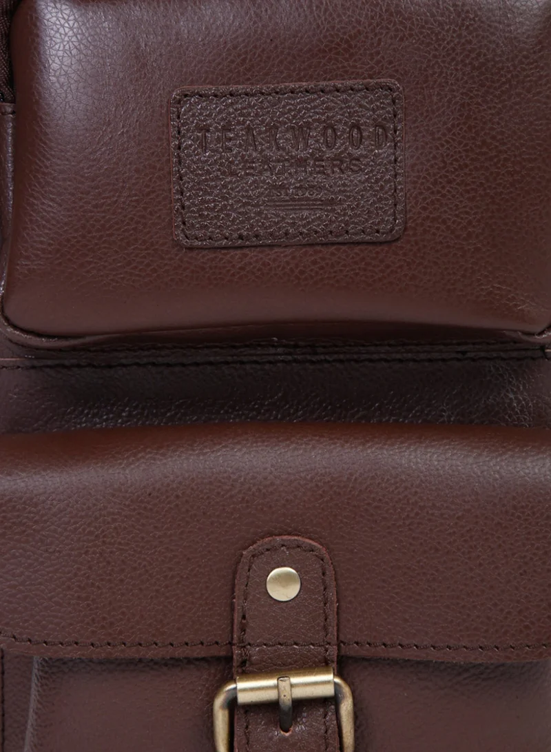 Teakwood  Teakwood Genuine Leather Sling Bag for Men & Women | Crossbody Messenger Bag with Front Zipper Pocket, Rear Pocket & Spacious Main Compartment | Adjustable Strap | Travel & Office Organizer | Brown  | Best Price UAE