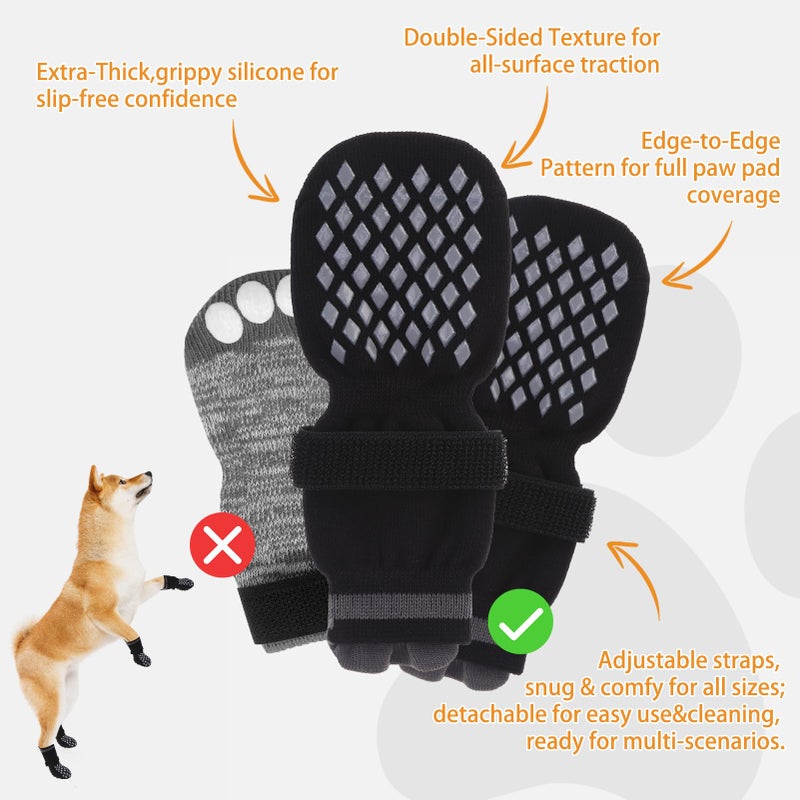 KOOLTAIL Anti Slip Dog Socks Booties to Prevent Licking Paws Scratching, Pet Boots&Paw Protector for Hardwood Floors, Dog Shoes for Winter, Traction Control Grip Socks for Small Medium Large Dogs M - Image 5