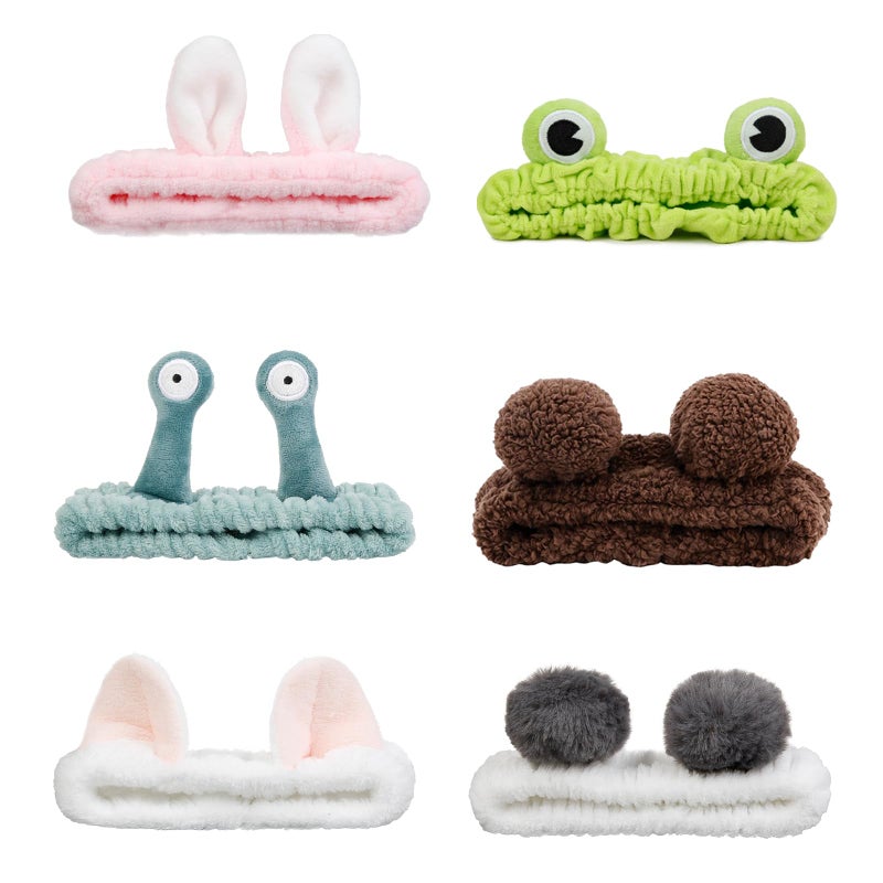 AIBFRID 6PCS Animal Ear Spa Headbands Face Wash Headband Cute Make Up Hairband Fuzzy Cat Head Band Soft Skincare Hair Accessories for Women Girls - Image 1