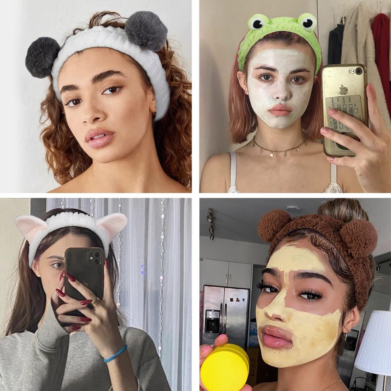 AIBFRID 6PCS Animal Ear Spa Headbands Face Wash Headband Cute Make Up Hairband Fuzzy Cat Head Band Soft Skincare Hair Accessories for Women Girls - Image 4
