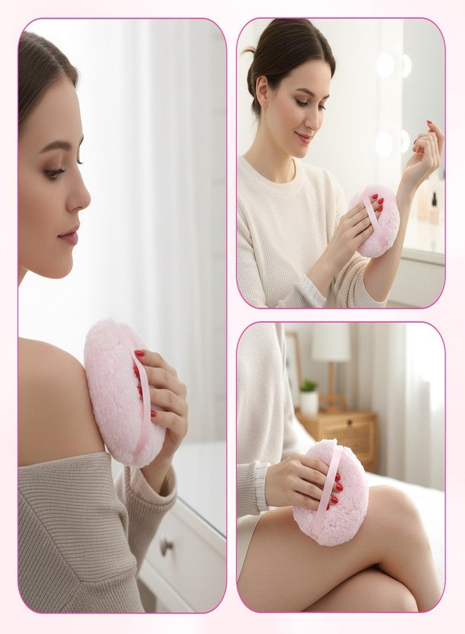 DSLSQD Body Blending Puff 6 Inch Extra-Large Velour Setting Puffs Soft Washable Round Makeup Sponge Applicator Oversize Dust Puffs with Sponge Container for Women-Pink - Image 4