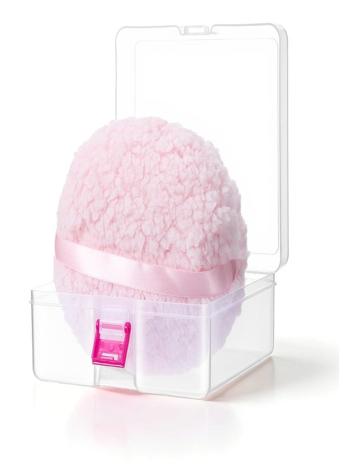 DSLSQD Body Blending Puff 6 Inch Extra-Large Velour Setting Puffs Soft Washable Round Makeup Sponge Applicator Oversize Dust Puffs with Sponge Container for Women-Pink - Image 1