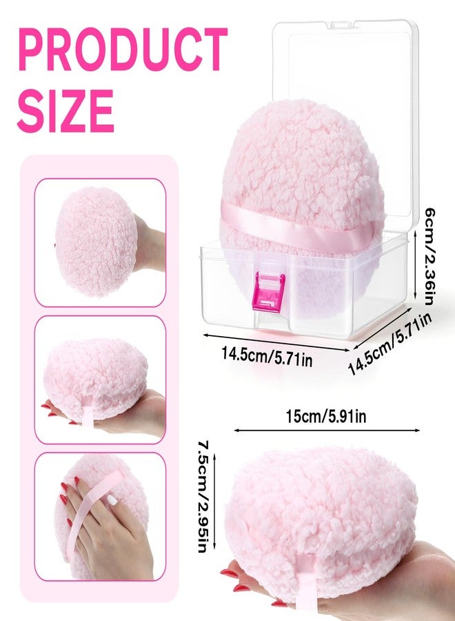 DSLSQD Body Blending Puff 6 Inch Extra-Large Velour Setting Puffs Soft Washable Round Makeup Sponge Applicator Oversize Dust Puffs with Sponge Container for Women-Pink - Image 2