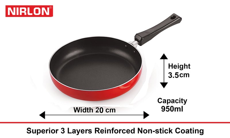 NIRLON Aluminium Gas Compatible Fry Pan and Kadhai Combo Cooking Set, 2.6Mm_Fp10_Kd11 (Multicolor, Red & Black) - Image 2