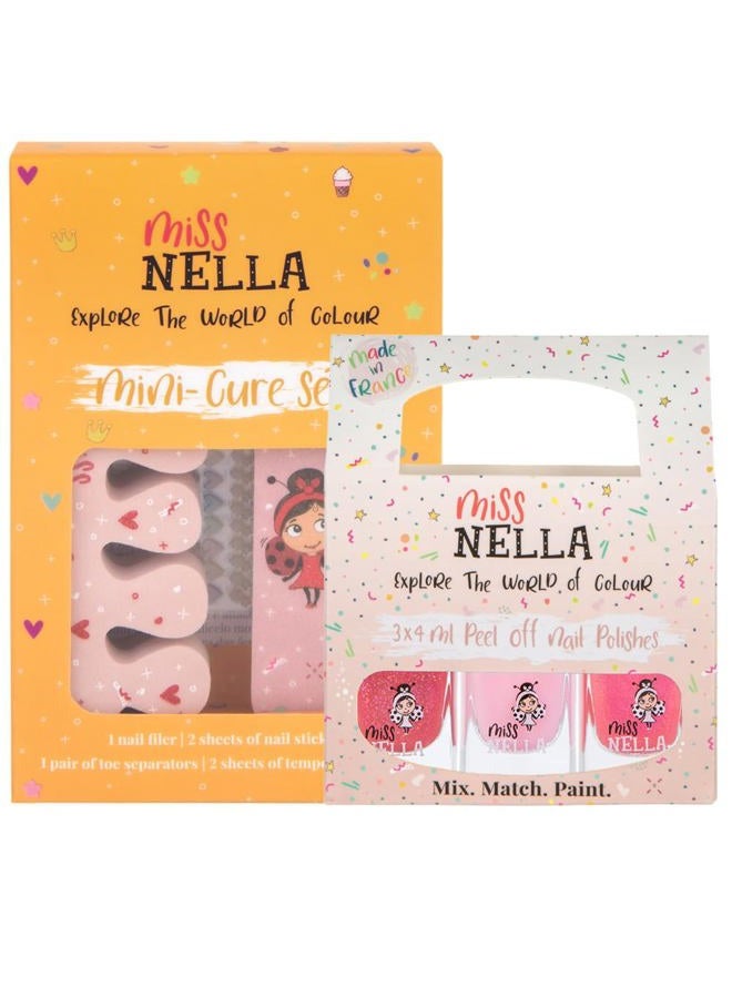 Miss NELLA NAIL KIT & Pink Glitter Attack- Nail accessories for kids- 3 peel off nail polish, nail stickers, tattoos, nail filer & toe separators- all designed foe children hands & toes - Image 1