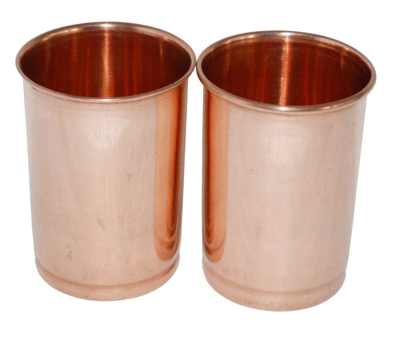RJ kitchenware Store كوب زجاجي نحاسي من متجر RJ للأدوات المنزلية، خالي من التسرب، بدون لحامات، سعة 350 مل، مجموعة من 2، زجاج بني عادي، للاستخدام الأيورفيدي، لأغراض السفر، لشرب الماء، مجموعة أكواب نحاسية من 2 - Image 3