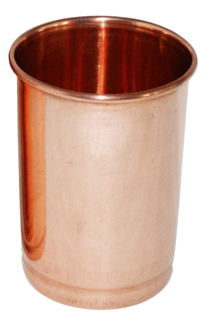 RJ kitchenware Store كوب زجاجي نحاسي من متجر RJ للأدوات المنزلية، خالي من التسرب، بدون لحامات، سعة 350 مل، مجموعة من 2، زجاج بني عادي، للاستخدام الأيورفيدي، لأغراض السفر، لشرب الماء، مجموعة أكواب نحاسية من 2 - Image 2