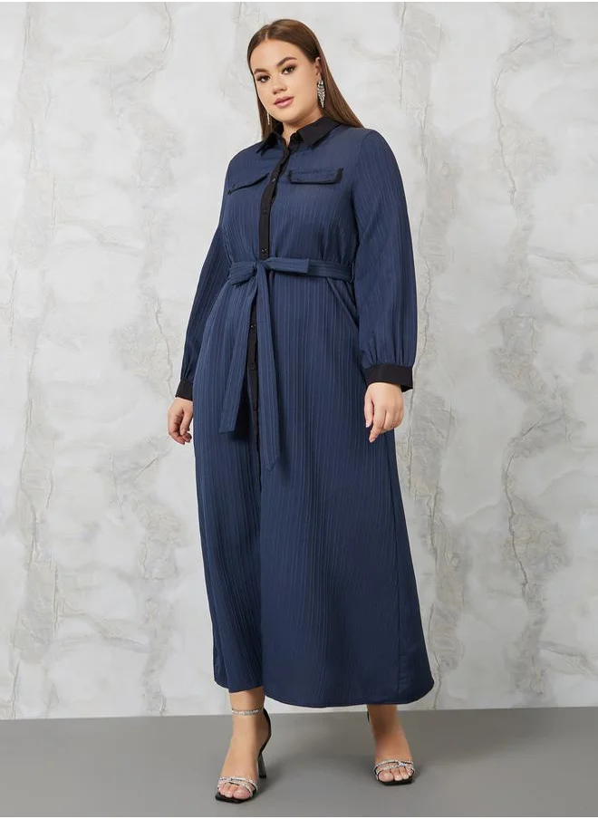 ستايلي Textured A-Line Maxi Dress with Tie Belt