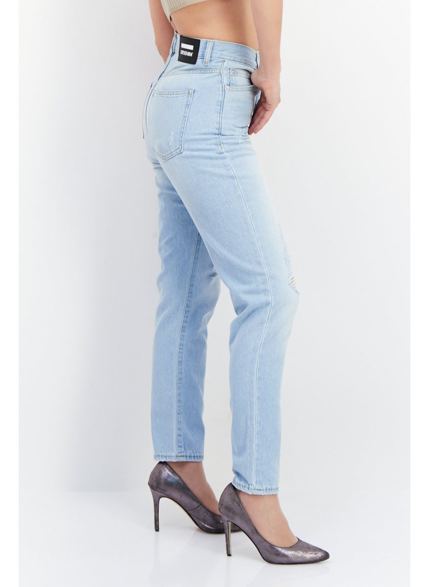 Dr Denim Women Regular Fit High Waist Rip Non-Stretchable Denim Jean, Blue  - Image 3