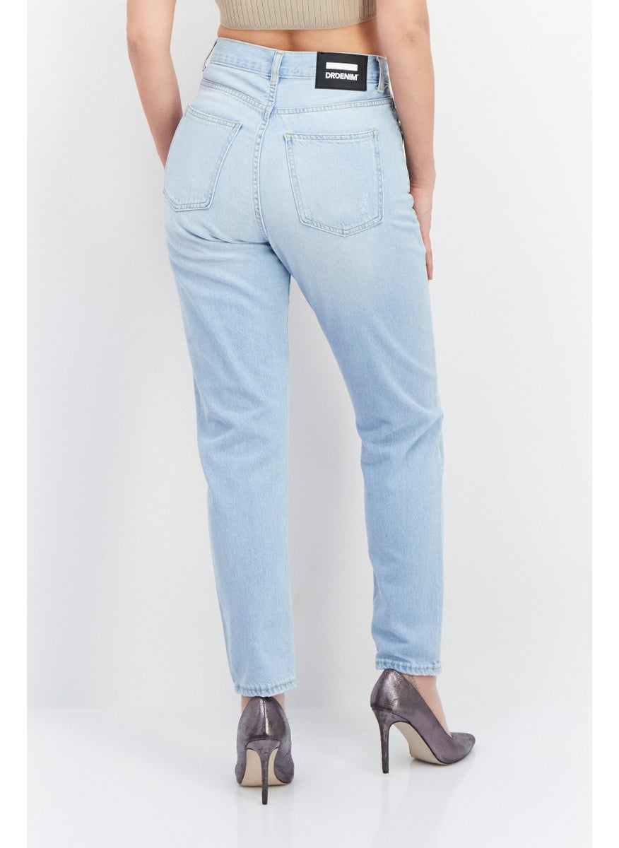 Dr Denim Women Regular Fit High Waist Rip Non-Stretchable Denim Jean, Blue  - Image 4