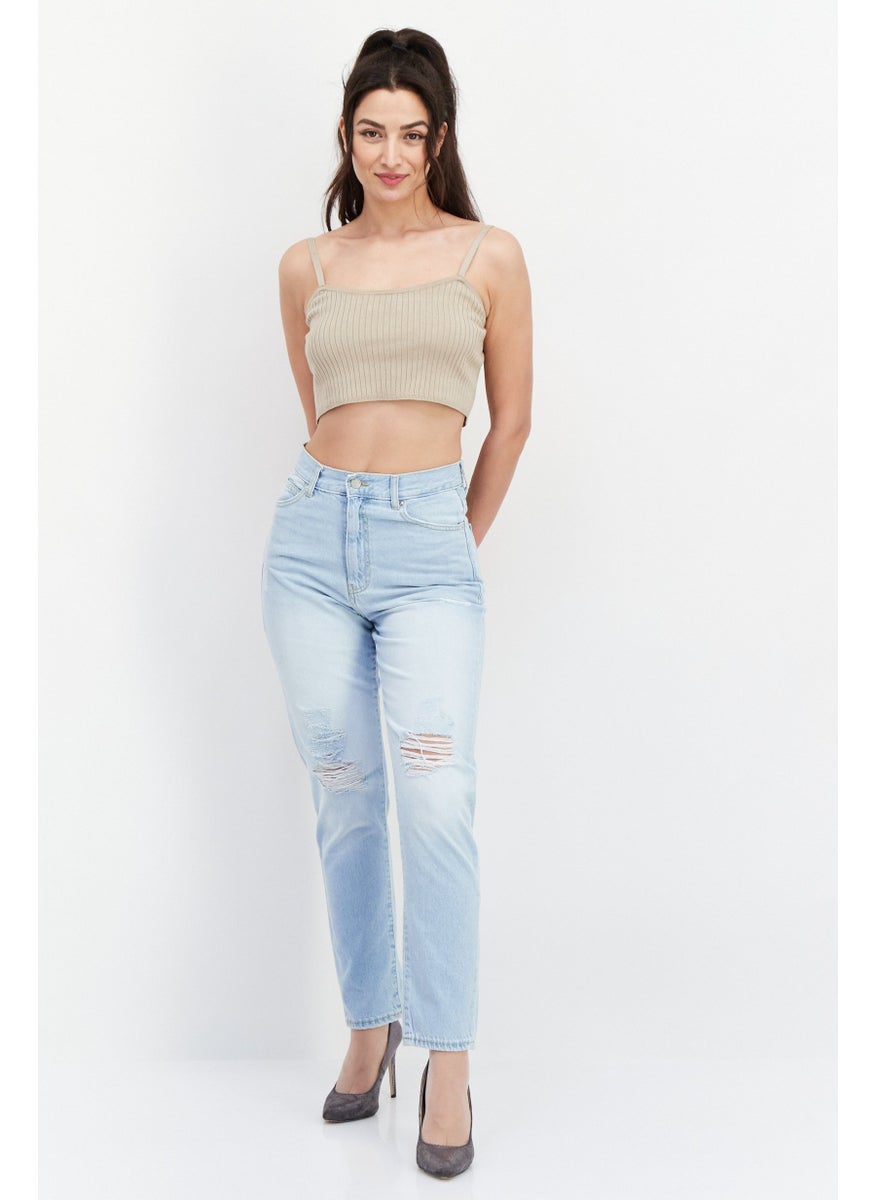 Dr Denim Women Regular Fit High Waist Rip Non-Stretchable Denim Jean, Blue  - Image 2