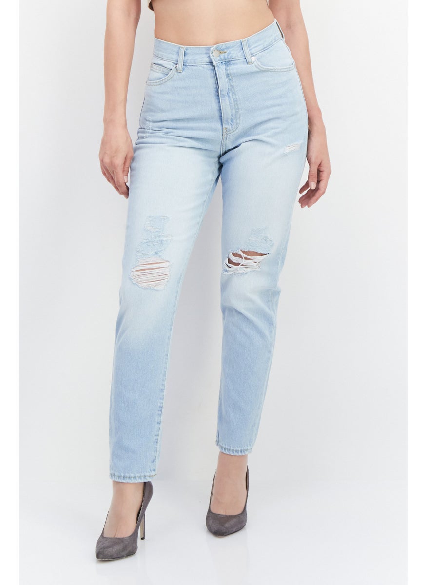 Dr Denim Women Regular Fit High Waist Rip Non-Stretchable Denim Jean, Blue  - Image 1