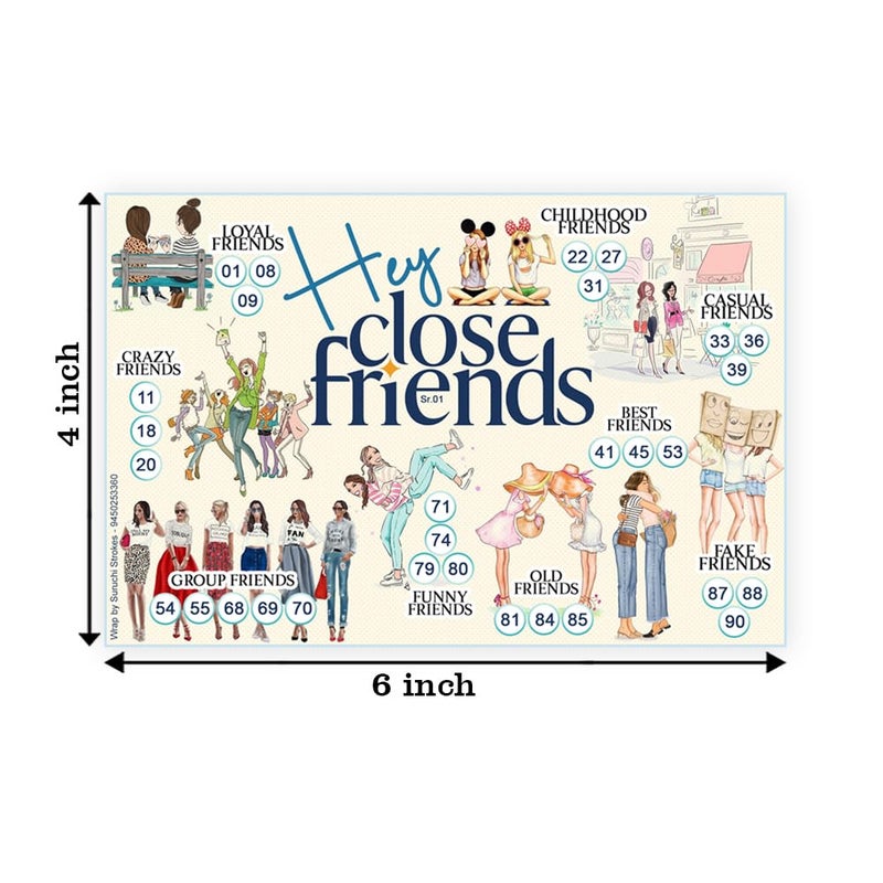 Suruchi Strokes Close Friends Theme Tambola Tickets, New Bingo, Housie Games, Friendship Collection, Designer Printed kukuba for Family Wedding Kitty Party (20 Tickets) - Image 3