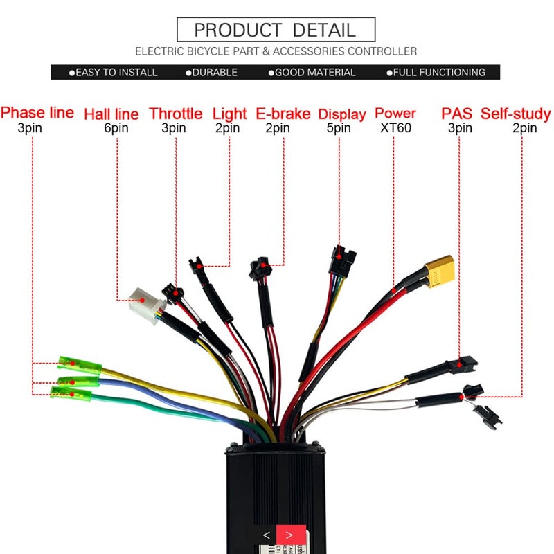 Cloudpower Ebike Controller JN Sine Wave Brushless Motor Controller 24V/36V/48V 30A 750W/1000W 3 Mode Aluminum For Electric Bike Or Scooter Motors For UART No.2 Protocol With Or Without Hall Sensor Black - Image 3