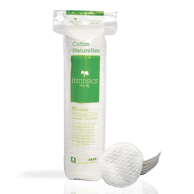Intrinsics Cotton Naturelles (80 Count) - 2â€ Medium-High Absorbency Cotton Rounds, Lint-Free Hypoallergenic Cotton Pads, for Makeup Removal, Cleansing & Cosmetic Application - Image 1