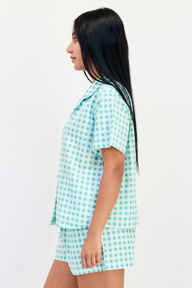 Flora Women 2 Pieces Checkered Woven Sleepwear Set, Multicolor  - Image 2