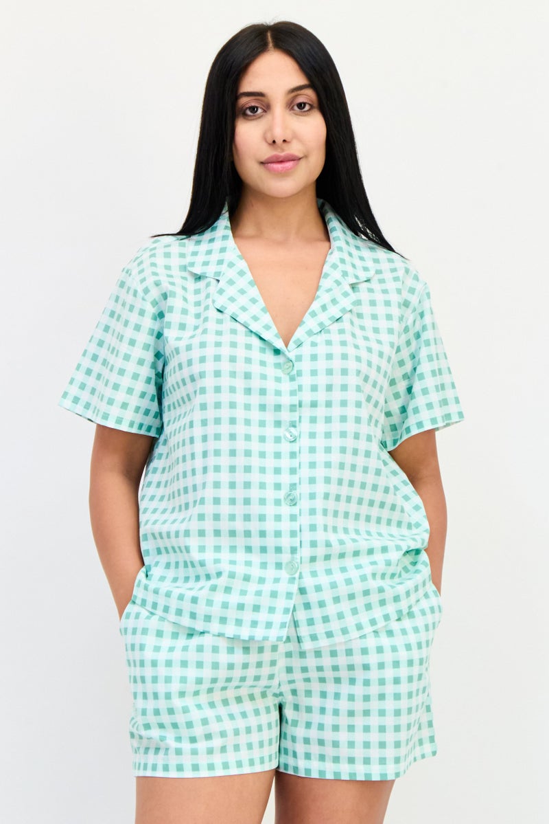 Flora Women 2 Pieces Checkered Woven Sleepwear Set, Multicolor  - Image 1
