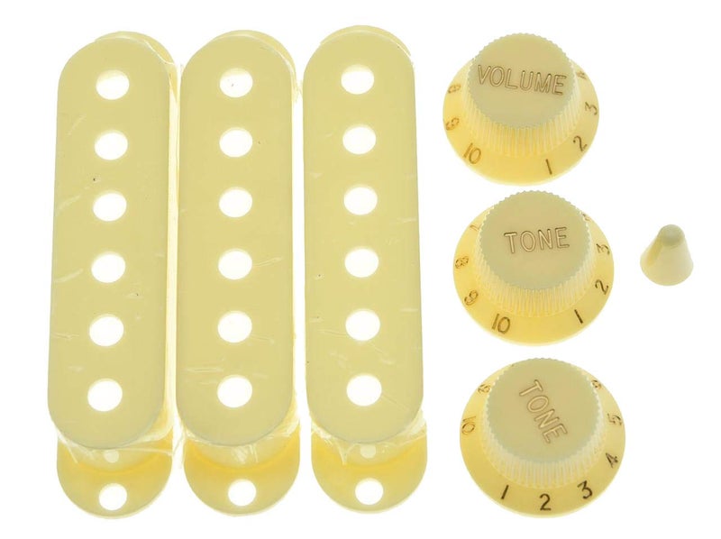 KAISH Aged White ST Strat Pickup Covers Knobs and 5 Way Switch Tip - Image 1