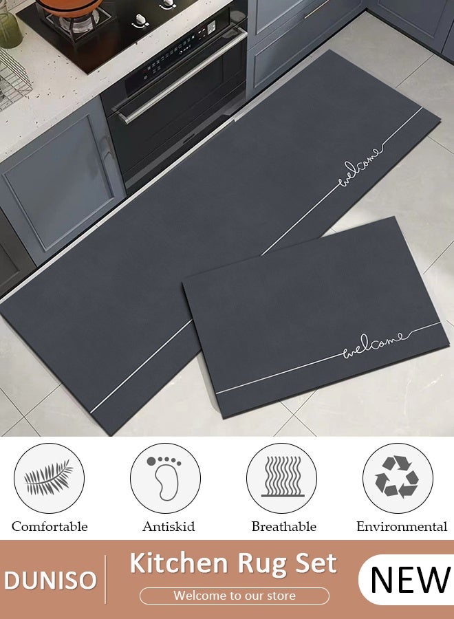 DUNISO Diatom Mud Bath Mat Set Bathroom Kitchen Rug Mat Extra Absorbent Bath Rugs Non-Slip Quick Drying Floor Bath Tub Mat for Bathroom Floor Tub and Shower 40*60cm/40*120cm - Image 1