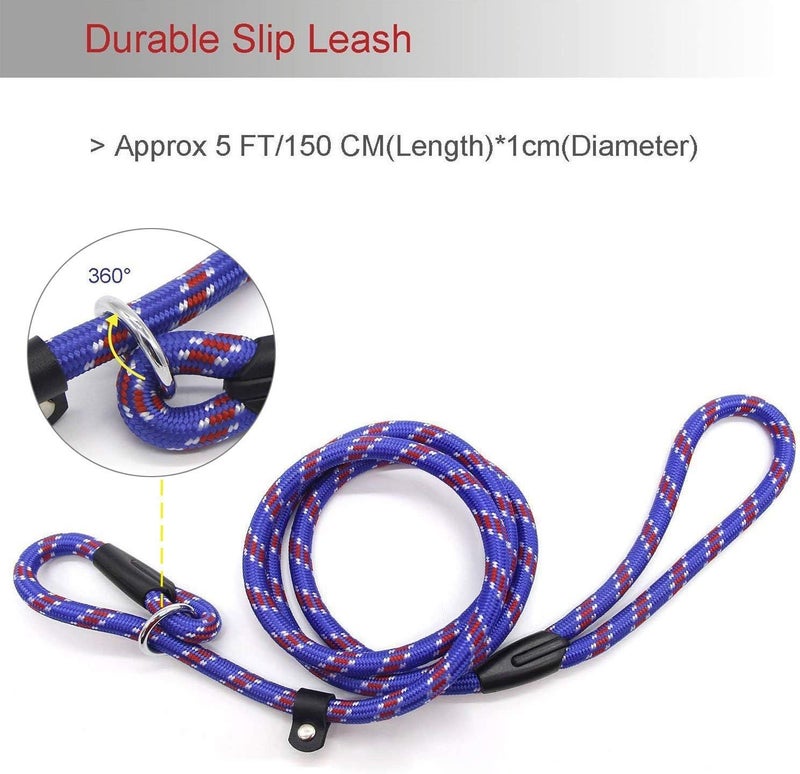 Coolrunner Dog Rope Leash, 5 FT Pet Slip Lead, Dog Training Leash, Standard Adjustable Pet Nylon Leash for Small Medium Dogs 10-80 lb Walking(Blue) - Image 5