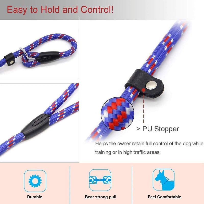Coolrunner Dog Rope Leash, 5 FT Pet Slip Lead, Dog Training Leash, Standard Adjustable Pet Nylon Leash for Small Medium Dogs 10-80 lb Walking(Blue) - Image 3