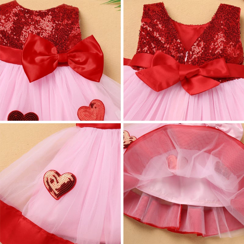 IBAKOM Infant Baby Toddler Girl Valentines Day Outfits Red Heart Shiny Sequins Tulle Tutu Birthday Cake Smash Outfits Easter Baptism Dress Princess Wedding Prom Party Dress Red Heart 6-12 Months - Image 2