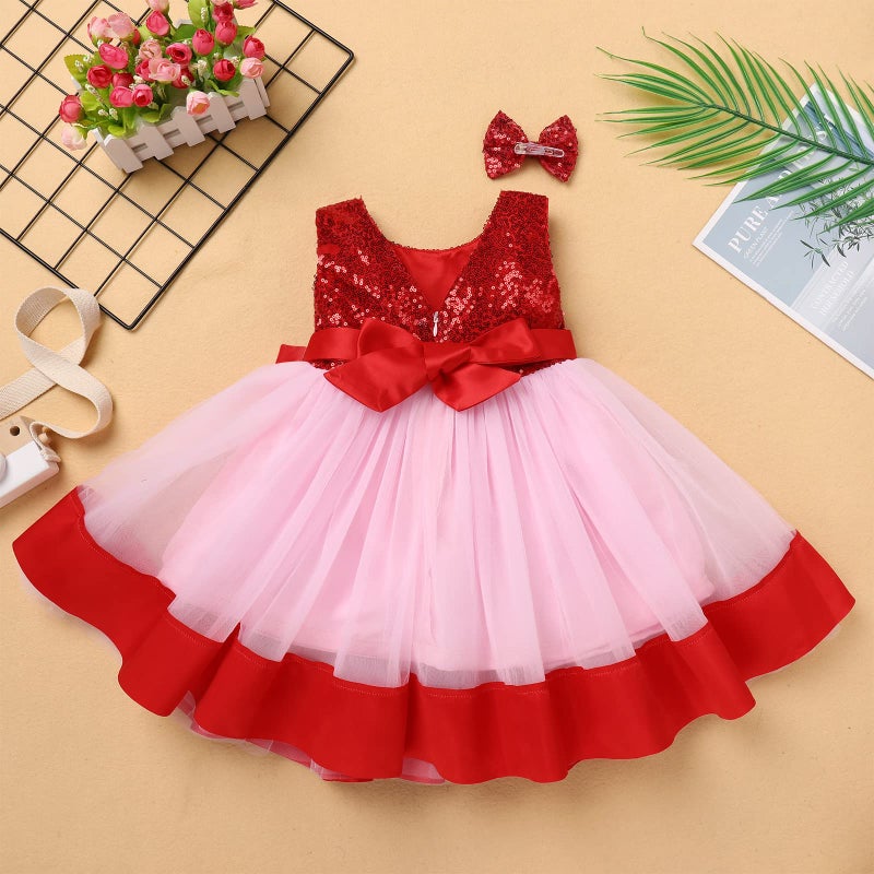 IBAKOM Infant Baby Toddler Girl Valentines Day Outfits Red Heart Shiny Sequins Tulle Tutu Birthday Cake Smash Outfits Easter Baptism Dress Princess Wedding Prom Party Dress Red Heart 6-12 Months - Image 3