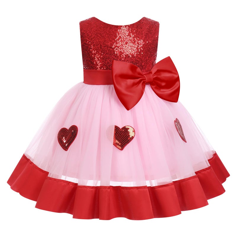 IBAKOM Infant Baby Toddler Girl Valentines Day Outfits Red Heart Shiny Sequins Tulle Tutu Birthday Cake Smash Outfits Easter Baptism Dress Princess Wedding Prom Party Dress Red Heart 6-12 Months - Image 1