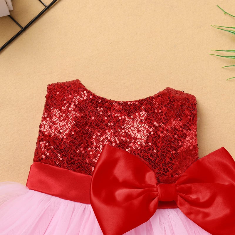 IBAKOM Infant Baby Toddler Girl Valentines Day Outfits Red Heart Shiny Sequins Tulle Tutu Birthday Cake Smash Outfits Easter Baptism Dress Princess Wedding Prom Party Dress Red Heart 6-12 Months - Image 5