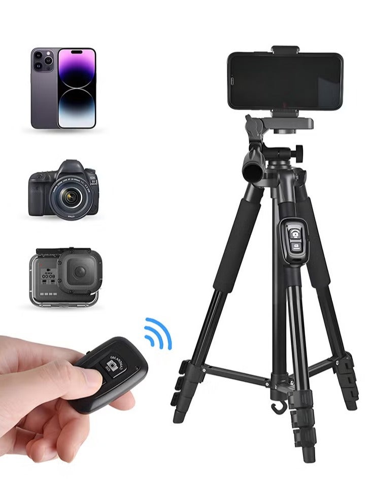 Tripod For Phone/Camera 140cm With Bluetooth Remote,Lightweight Smart Phone Tripod Stand,Aluminum Portable Extendable Travel Phone Tripod Stand with Phone Holder, Shutter, Carrying Bag, Perfect for Selfies/Live Stream/Vlogging/Video Recording