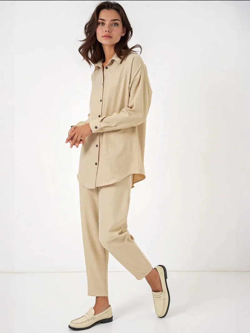 BIG DART BDART Linen Blend Long Sleeve Shirt and Pants Co-ord Set