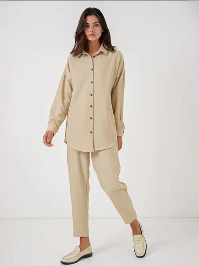 BIG DART BDART Linen Blend Long Sleeve Shirt and Pants Co-ord Set