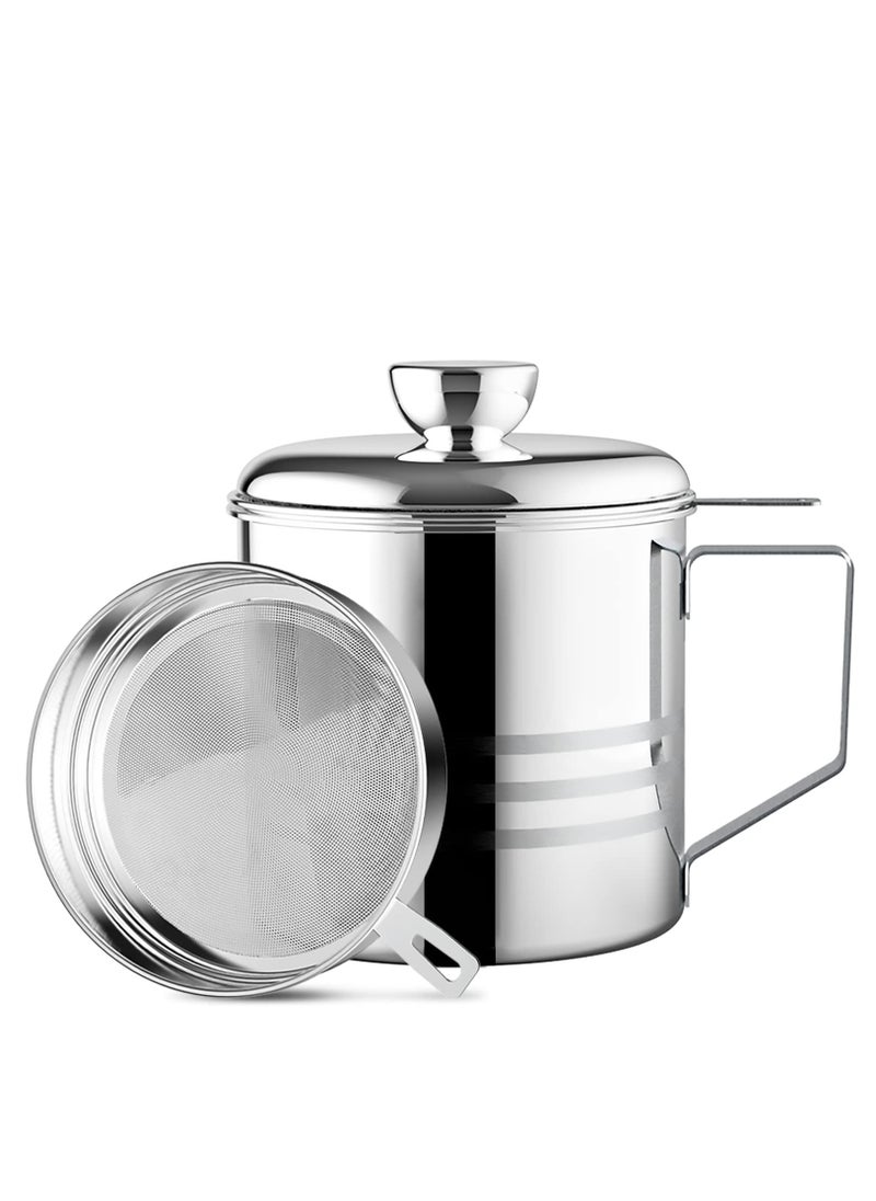 KASTWAVE 1.2L Oil Strainer Container, Stainless Steel Kitchen Cooking Oil Storage Pot Grease Keeper with Detachable Fine Mesh Filter  - Image 1