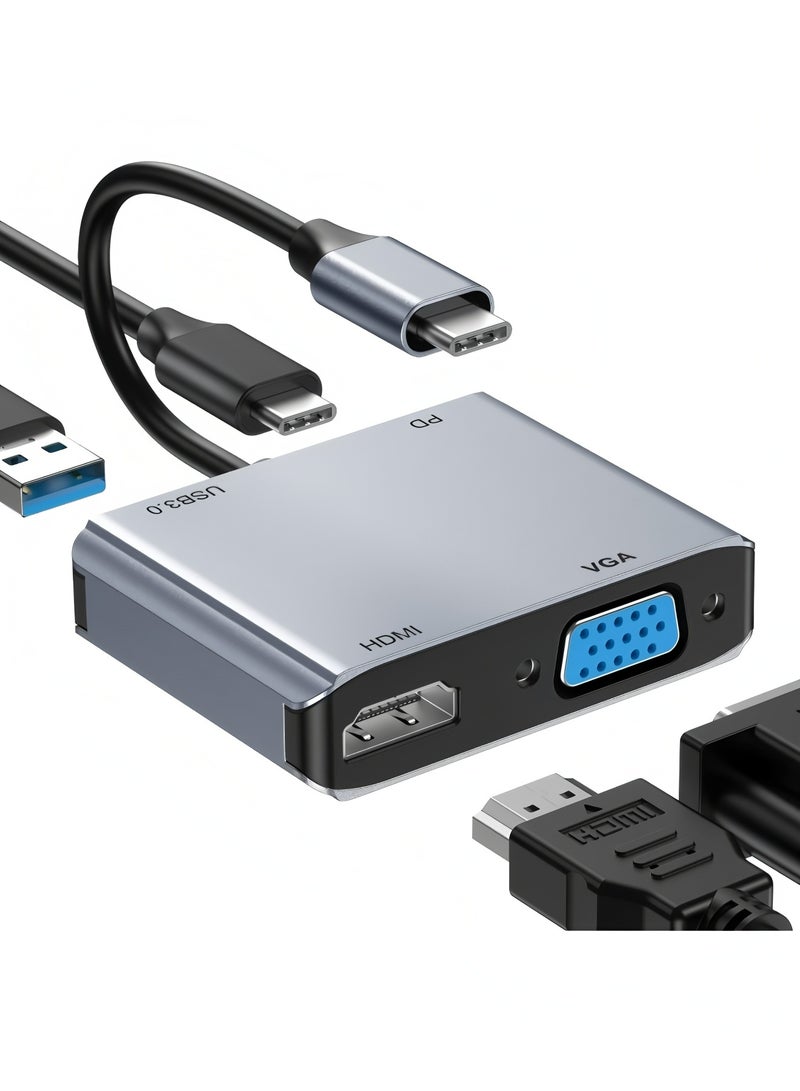 أبلينم محول موزع USB C 4 في 1 USB VGA Type C مع HDMI بدقة 4K و1080P VGA وUSB 3.0 وPD 3.0، لجهاز Nintendo Switch وMacBook/MacBook Pro/Galaxy Note 9/S9/S8/Huawei P20 وأجهزة USB C الأخرى - Image 1