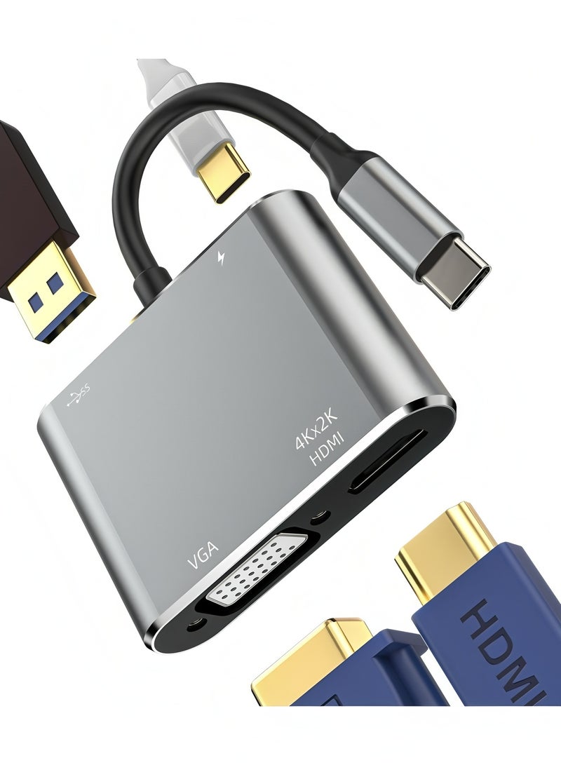 أبلينم محول موزع USB C 4 في 1 USB VGA Type C مع HDMI بدقة 4K و1080P VGA وUSB 3.0 وPD 3.0، لجهاز Nintendo Switch وMacBook/MacBook Pro/Galaxy Note 9/S9/S8/Huawei P20 وأجهزة USB C الأخرى - Image 2