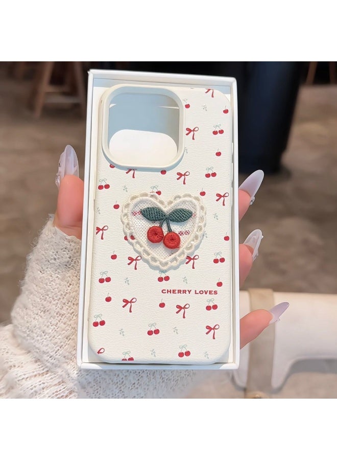 NIBEMINENT Embroidered Cherry Protective TPU Case Cover For iPhone 16 Plus, Lychee Pattern White - Image 2