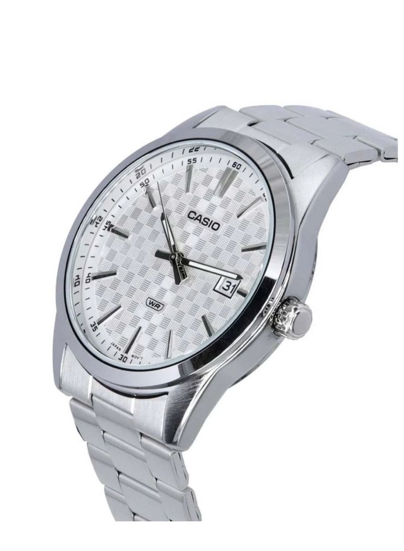 Casio Watch for Men - Analog, Date Display, White Dial, and Stainless Steel Strap MTP-VD03D-7A - Image 3