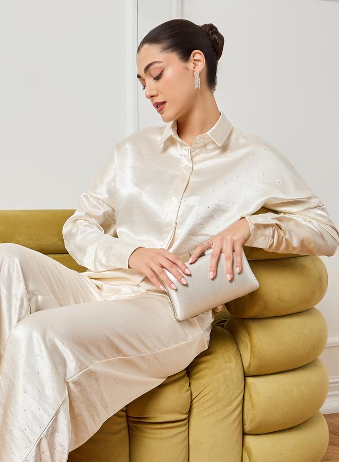 Styli Women Off-White Satin Long Sleeve Shirt - Image 4