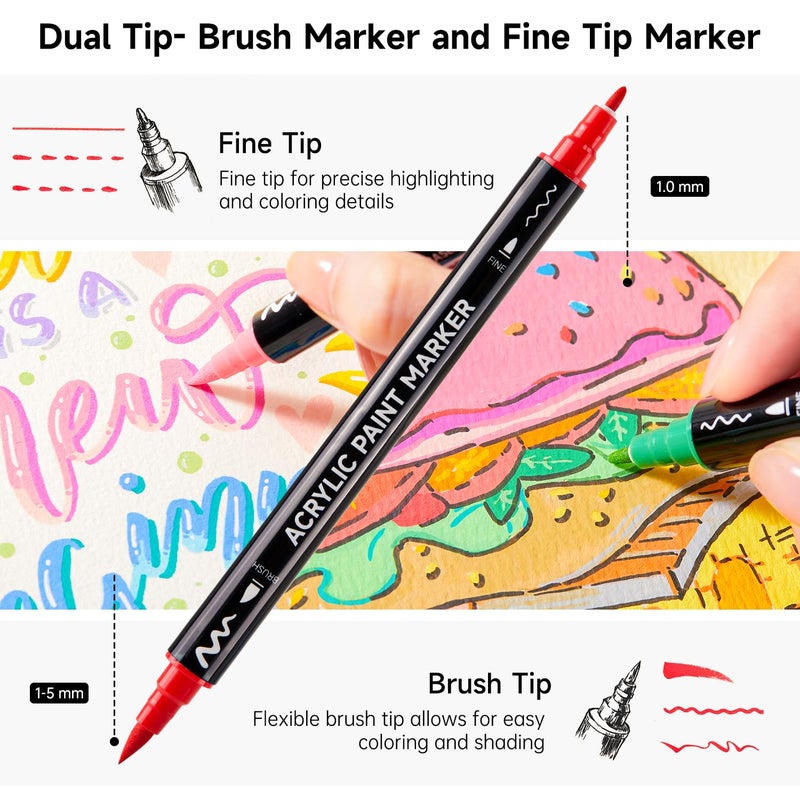 Shuttle Art 60 Colors Dual Tip Acrylic Paint Markers, Brush Tip and Fine Tip Acrylic Paint Pens for Rock Painting, Ceramic, Wood, Canvas, Plastic, Glass, Stone, Calligraphy, Card Making, DIY Crafts - Image 3
