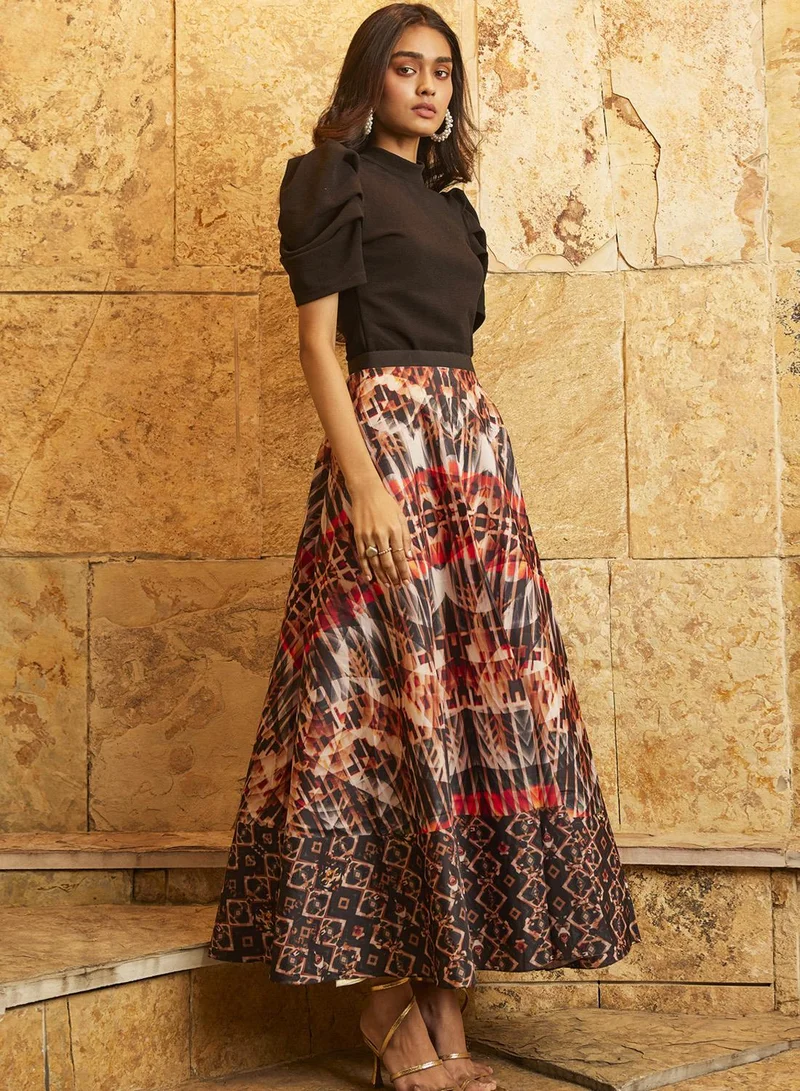 بهاني بواسطة جيوتي IRON GREY AND CANTALOUPE ORANGE MAXI SKIRT