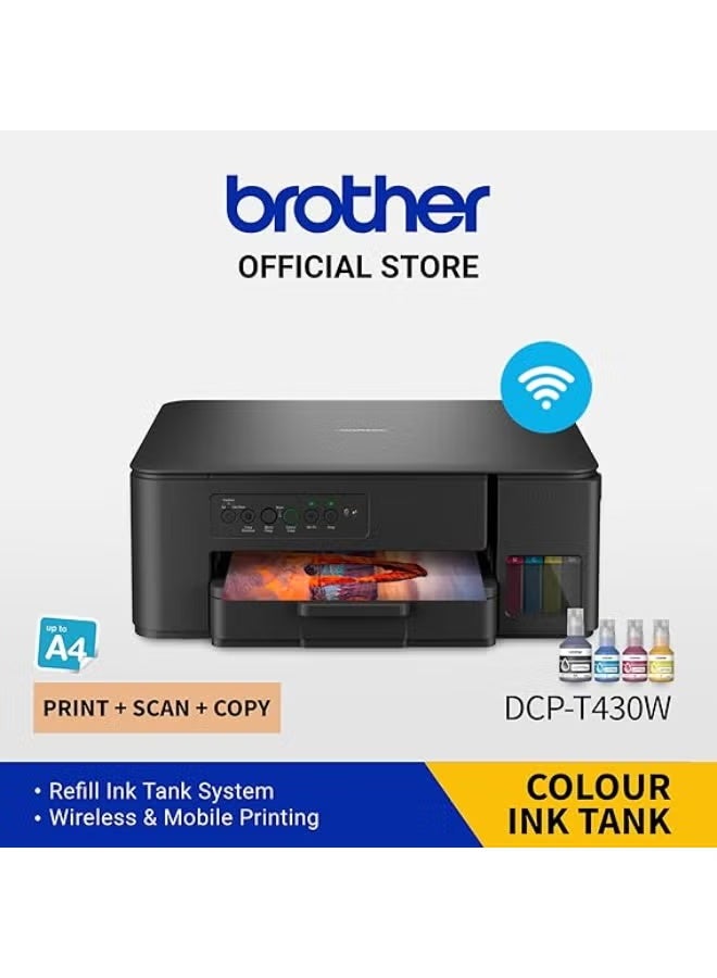 بروذر طابعة حبر متعددة الوظائف اللاسلكية، DCP-T430W، طباعة لاسلكية ومحمولة، تصميم فائق الصغر - أسود - Image 4